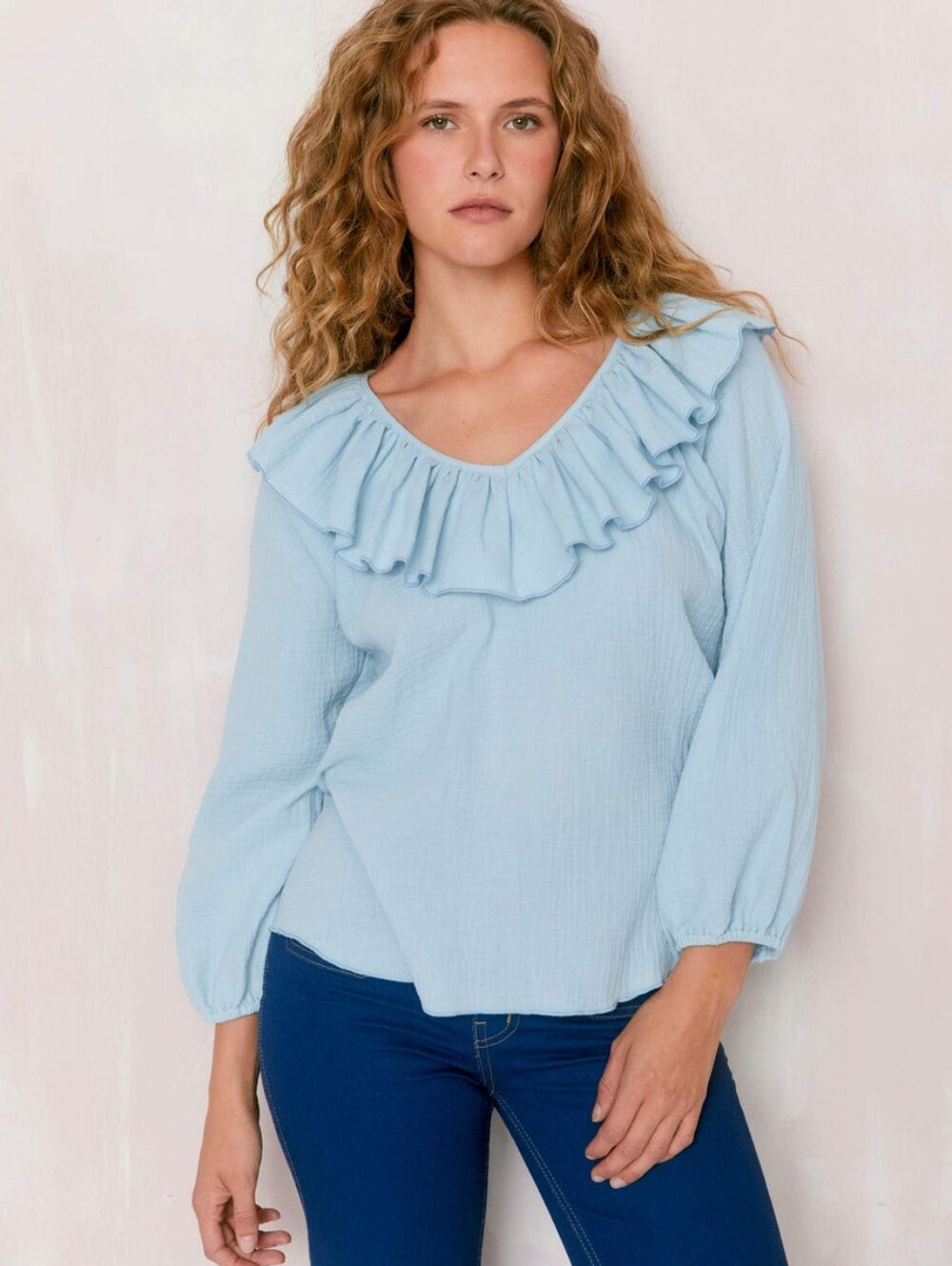 Christy Dawn The Rory Blouse In Coast Blue Organic Cotton Gauze Size Medium New